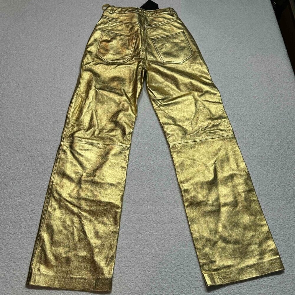 Muubaa London Amy Straight Sheep Leather Jeans 5-Pocket Gold Metallic Size‎ US 0 - Picture 4 of 15